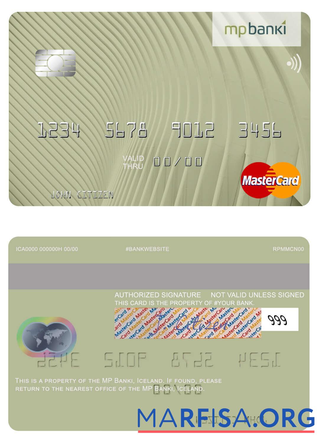 Downloadable Iceland MP Banki mastercard template